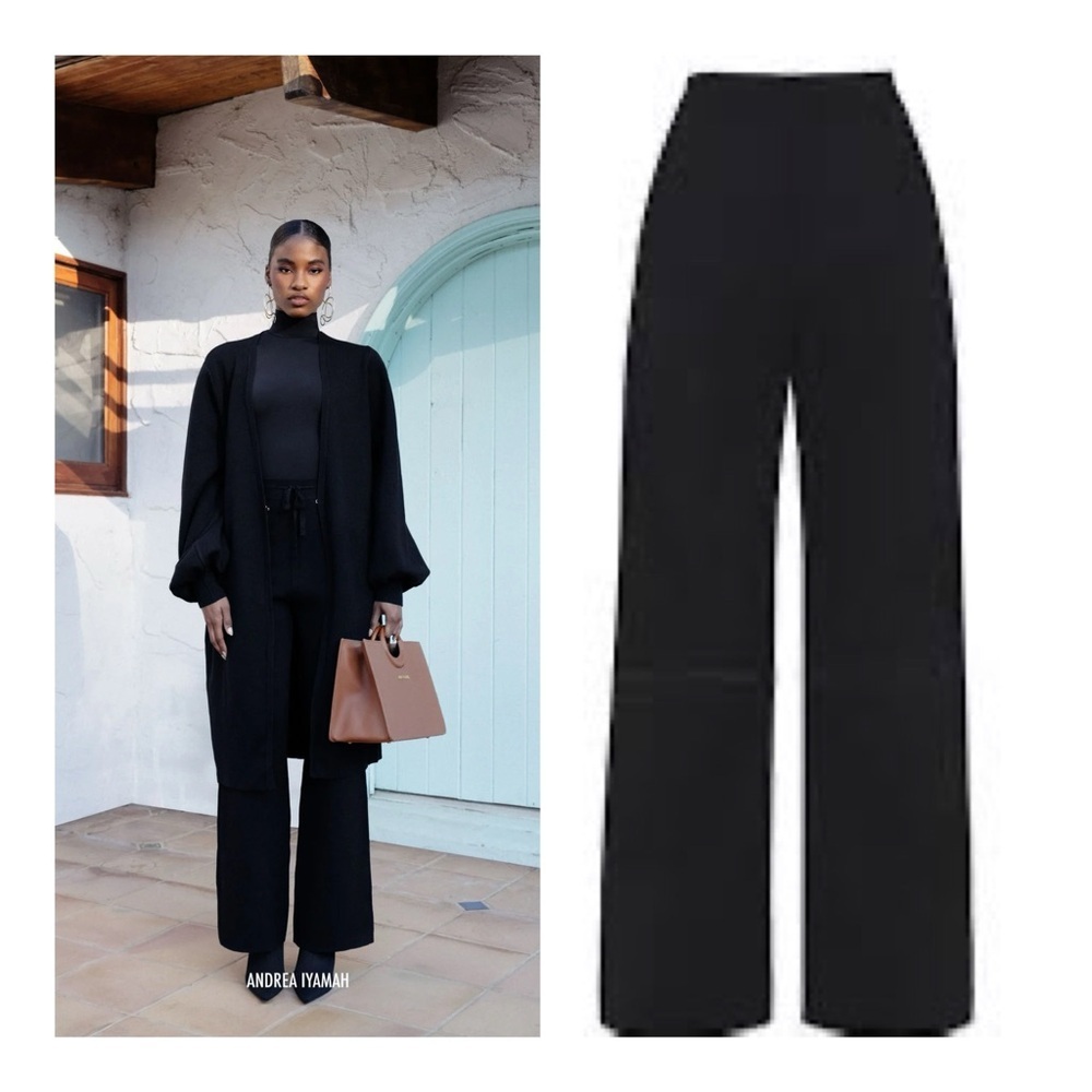 Andrea Iyamah Elegant Black Wide-Leg Wool Blend Knit Trousers NEW NWT
